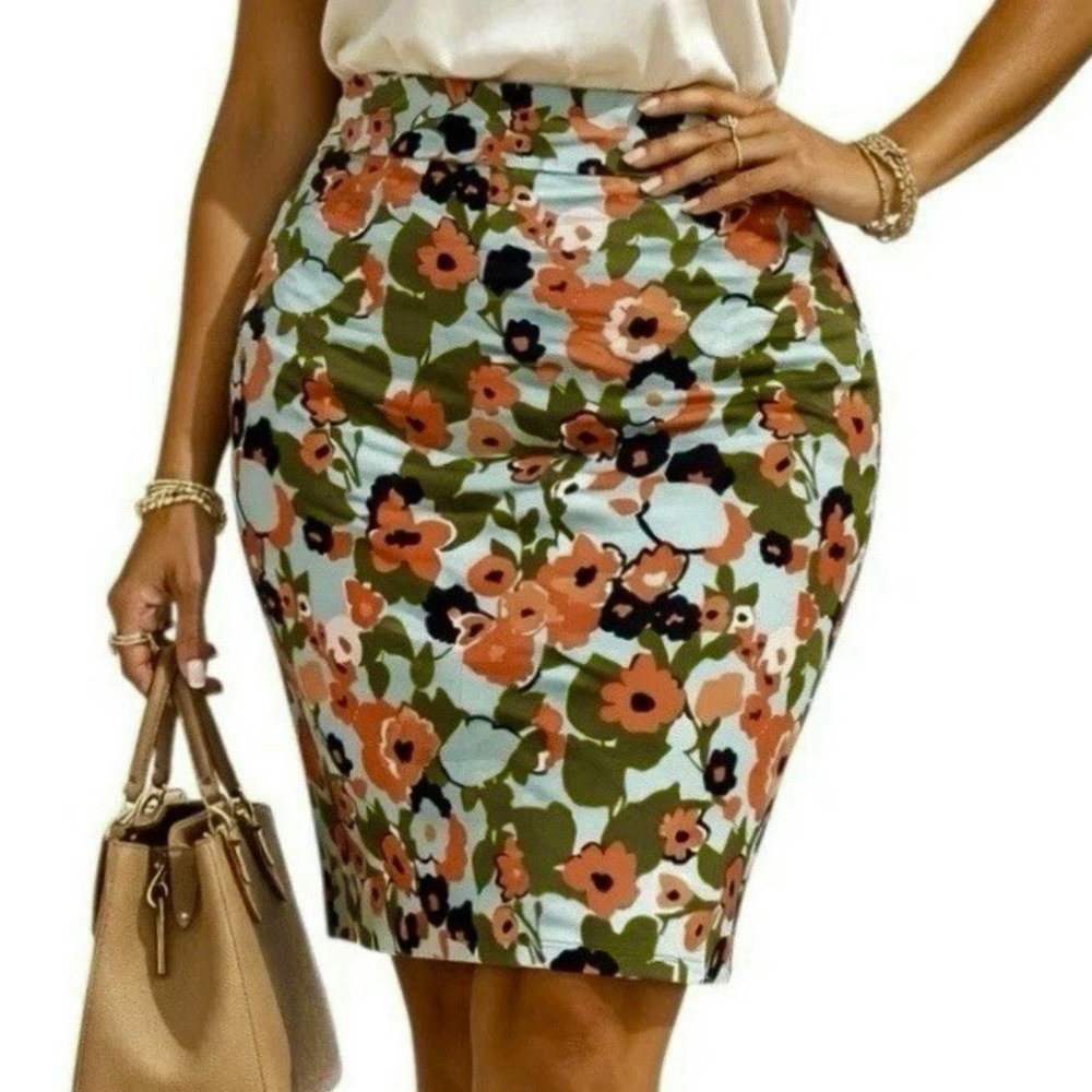 LANE BRYANT Floral Pencil Skirt Plus sz 16 Business Casual Tropical Resortwear